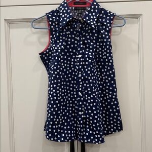 Foxcroft Navy and White Polka Dot blouse sleeveless tank top size 4P. NWT